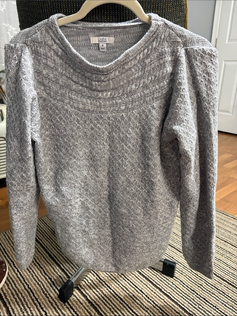 croft & barrow Light Gray Textured Knit Crewneck Sweater